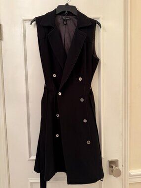 WHBM Double Breasted Sleeveless Vest Dress Black with Silver Buttons, Belted S14